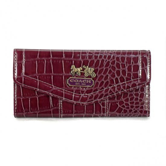 Coach Madison In Embossed Large Dark Red Wallets EDR - Click Image to Close